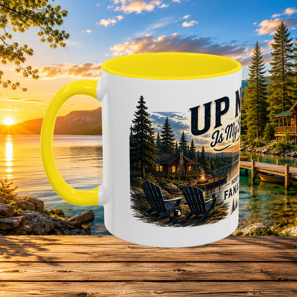 Up North Is My Happy Place Coffee Mug — Northern Michigan Scenic Accent Mug (11/15oz)