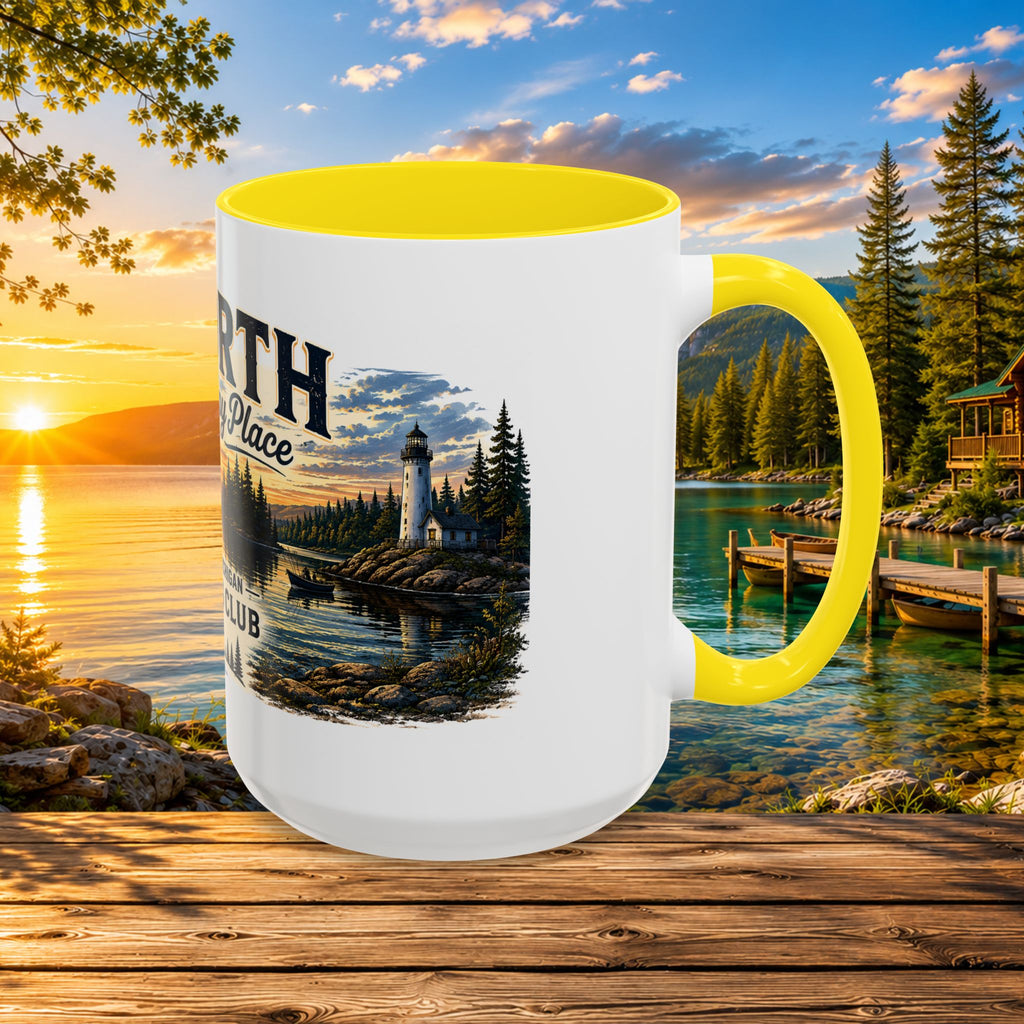 Up North Is My Happy Place Coffee Mug — Northern Michigan Scenic Accent Mug (11/15oz)