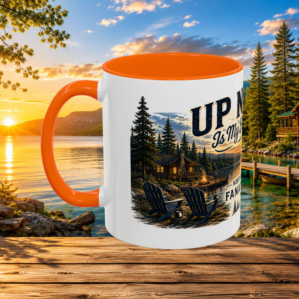 Up North Is My Happy Place Coffee Mug — Northern Michigan Scenic Accent Mug (11/15oz)
