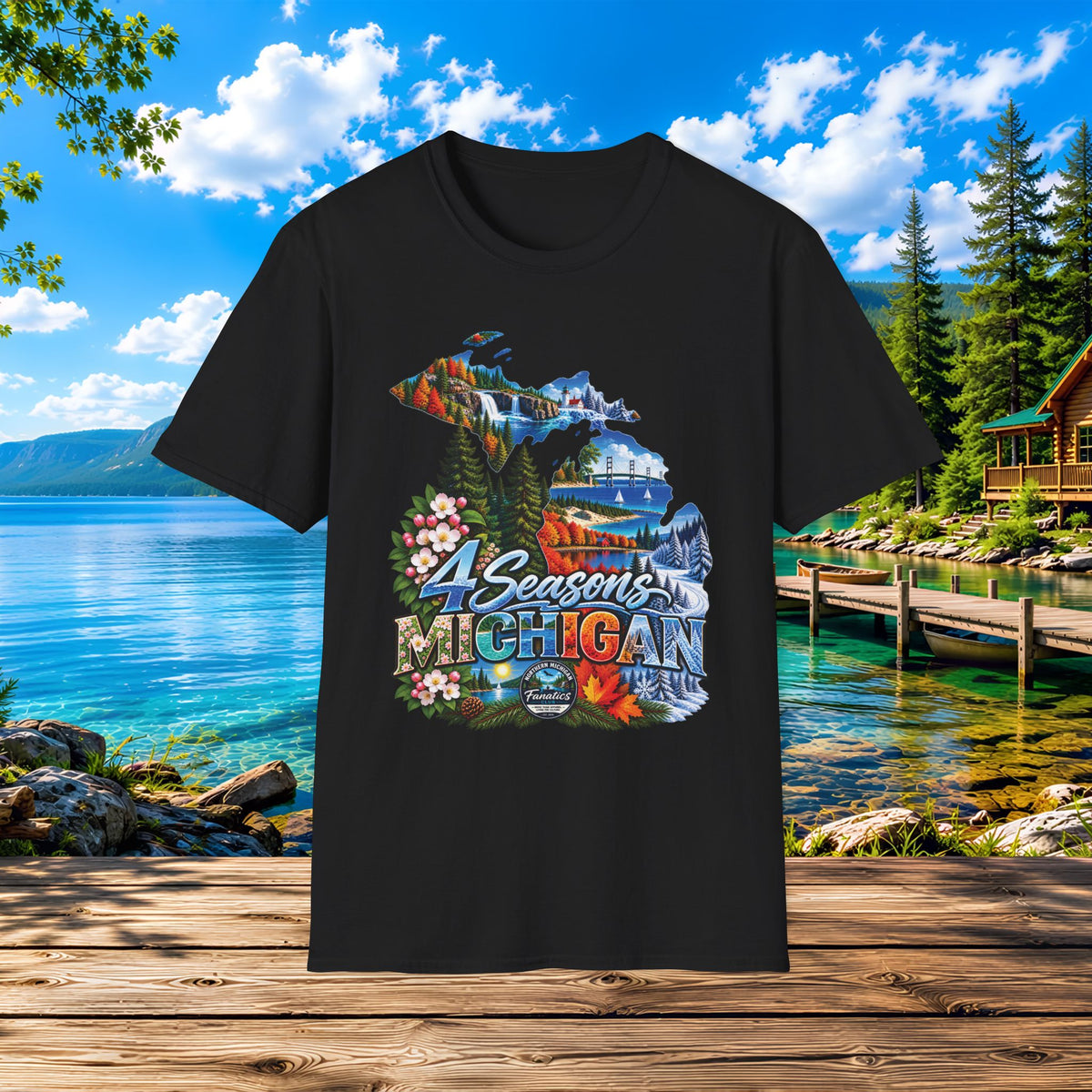 Michigan 4 Seasons T-Shirt — Scenic State Map Tee