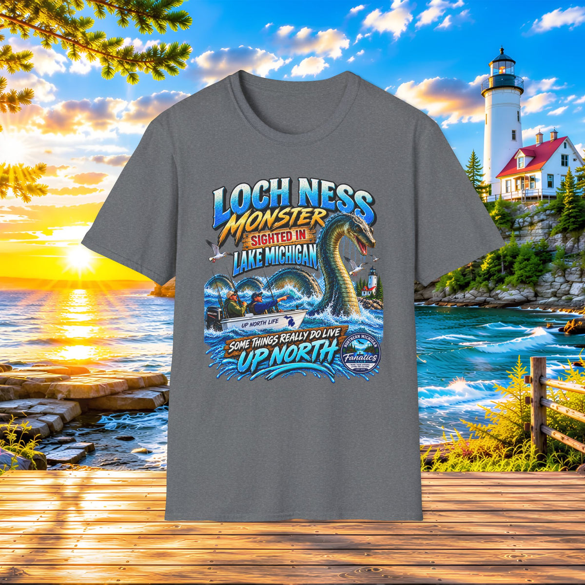 Loch Ness Monster Sighted in Lake Michigan T-Shirt — Funny Retro Nautical Graphic Tee