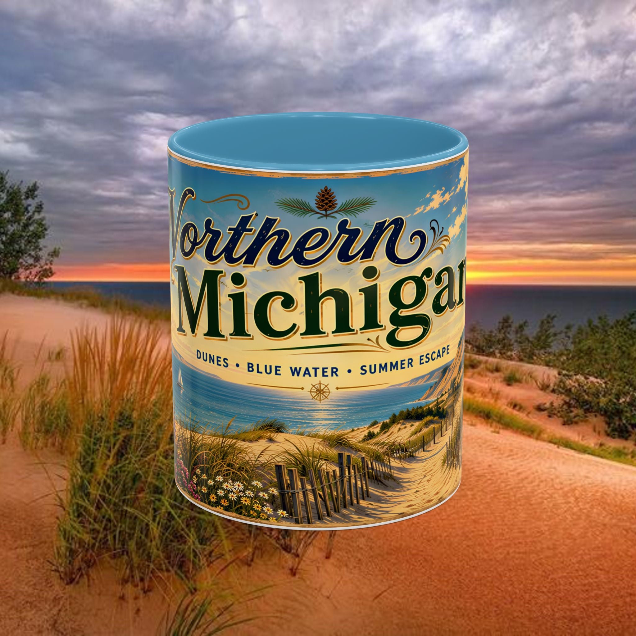 Northern Michigan Coffee Mug — Scenic Dunes Sunset Accent Mug (11/15oz)
