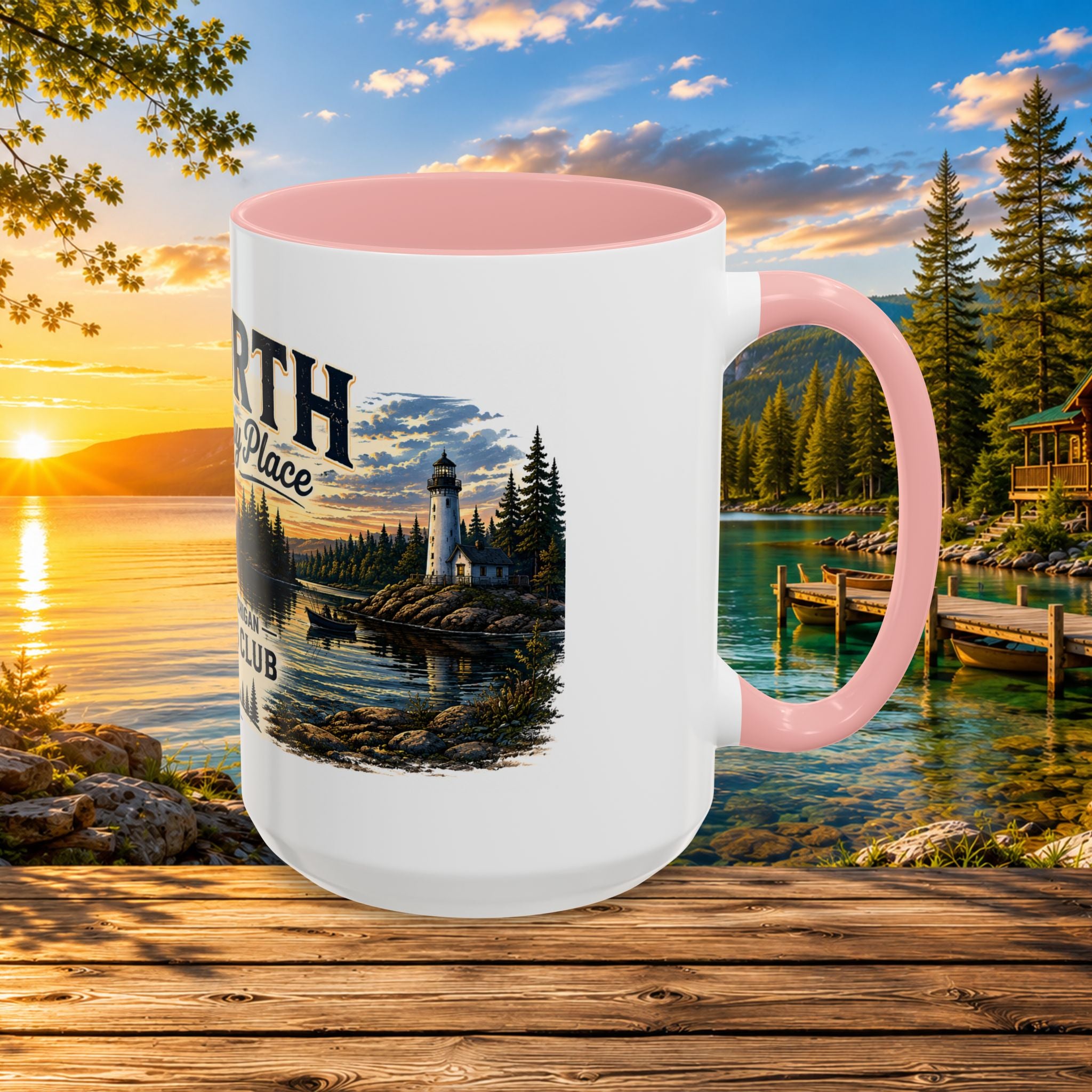 Up North Is My Happy Place Coffee Mug — Northern Michigan Scenic Accent Mug (11/15oz)