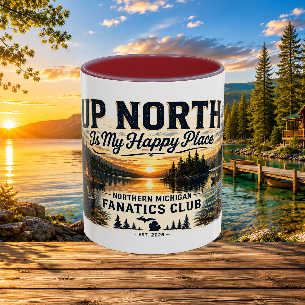 Up North Is My Happy Place Coffee Mug — Northern Michigan Scenic Accent Mug (11/15oz)