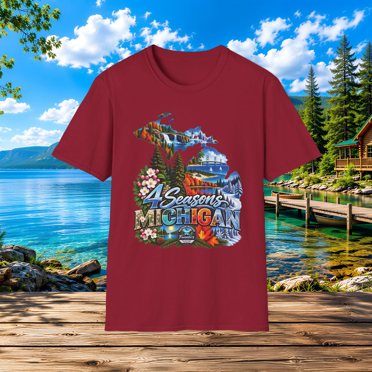 Michigan 4 Seasons T-Shirt — Scenic State Map Tee