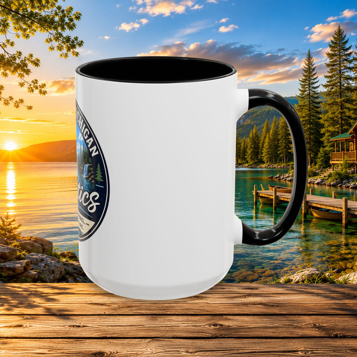 Northern Michigan Fanatics Club Coffee Mug – Scenic Lake Cabin Design (11/15oz)