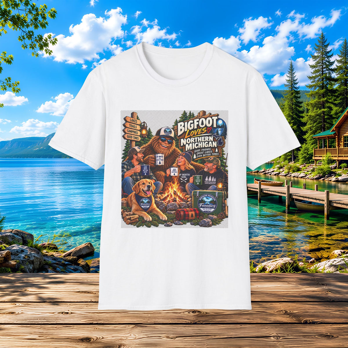 Bigfoot Loves Northern Michigan T-Shirt — Campfire Sasquatch Adventure Tee