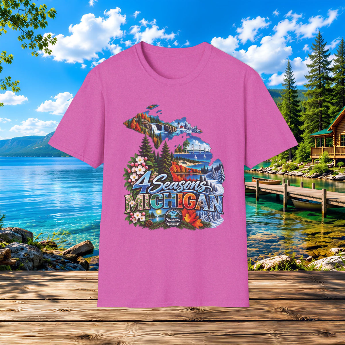 Michigan 4 Seasons T-Shirt — Scenic State Map Tee