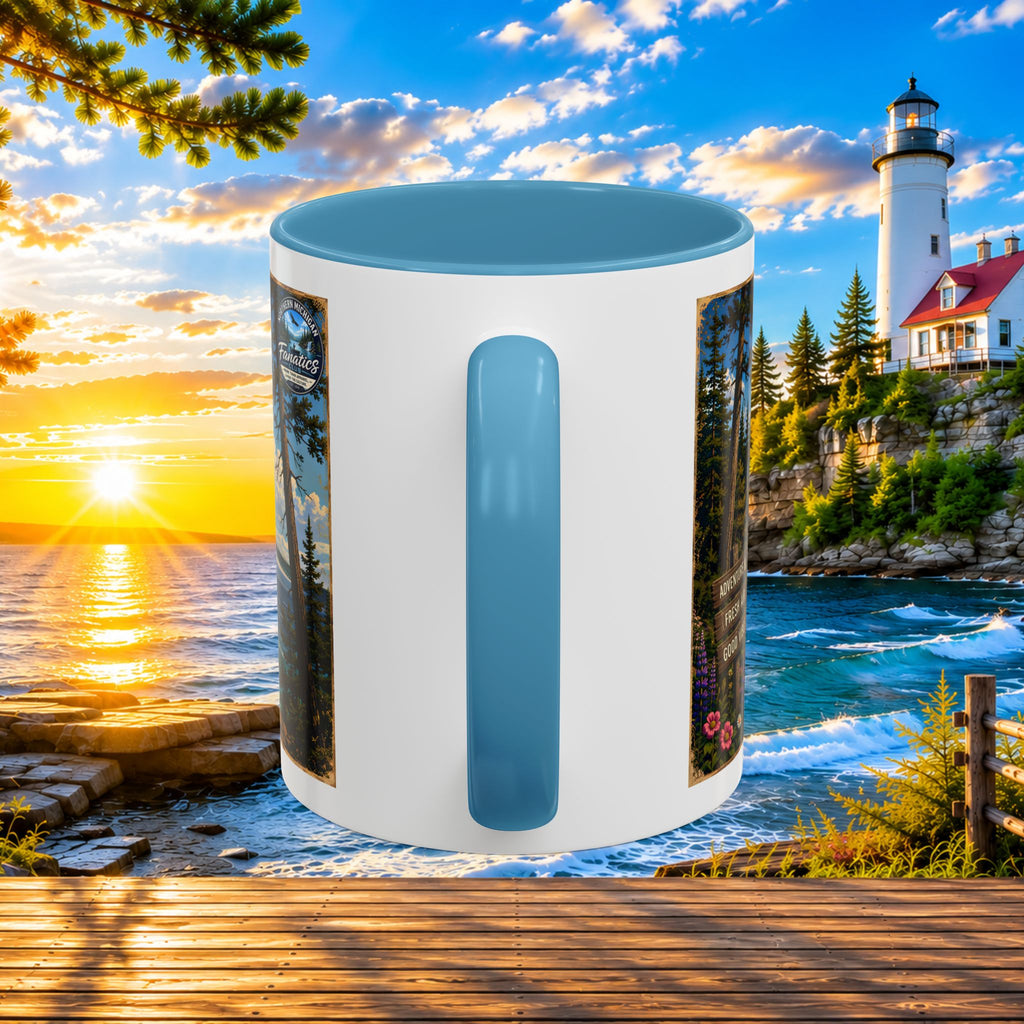 Northern Michigan Accent Coffee Mug — Scenic Lighthouse & Mackinac Bridge Travel Souvenir (11/15oz)