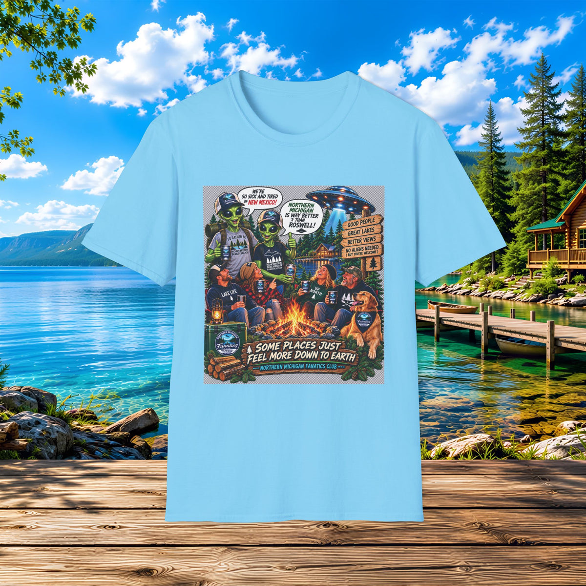 Camping & UFOs Graphic T-Shirt — "Some Places Just Feel More Down to Earth"