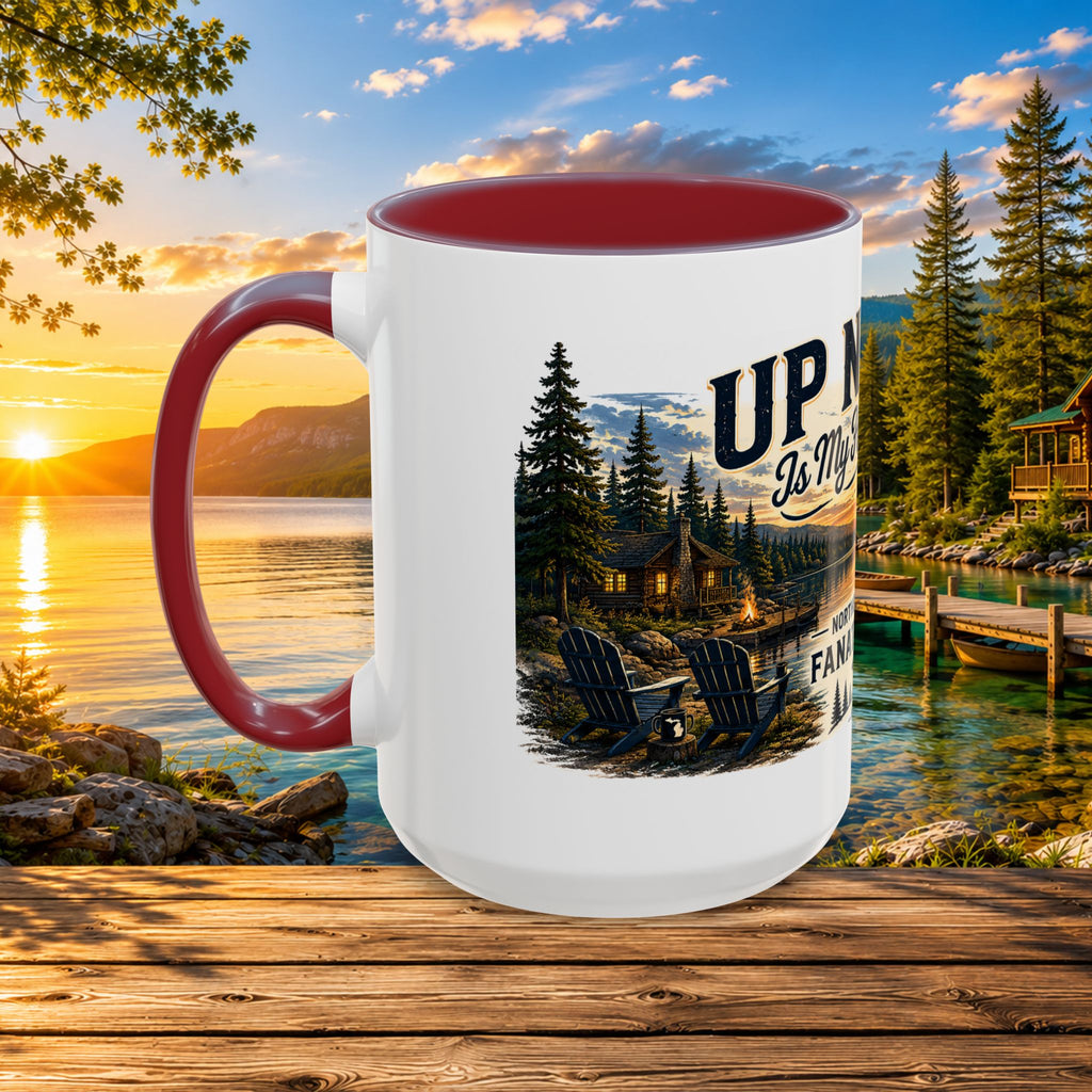 Up North Is My Happy Place Coffee Mug — Northern Michigan Scenic Accent Mug (11/15oz)