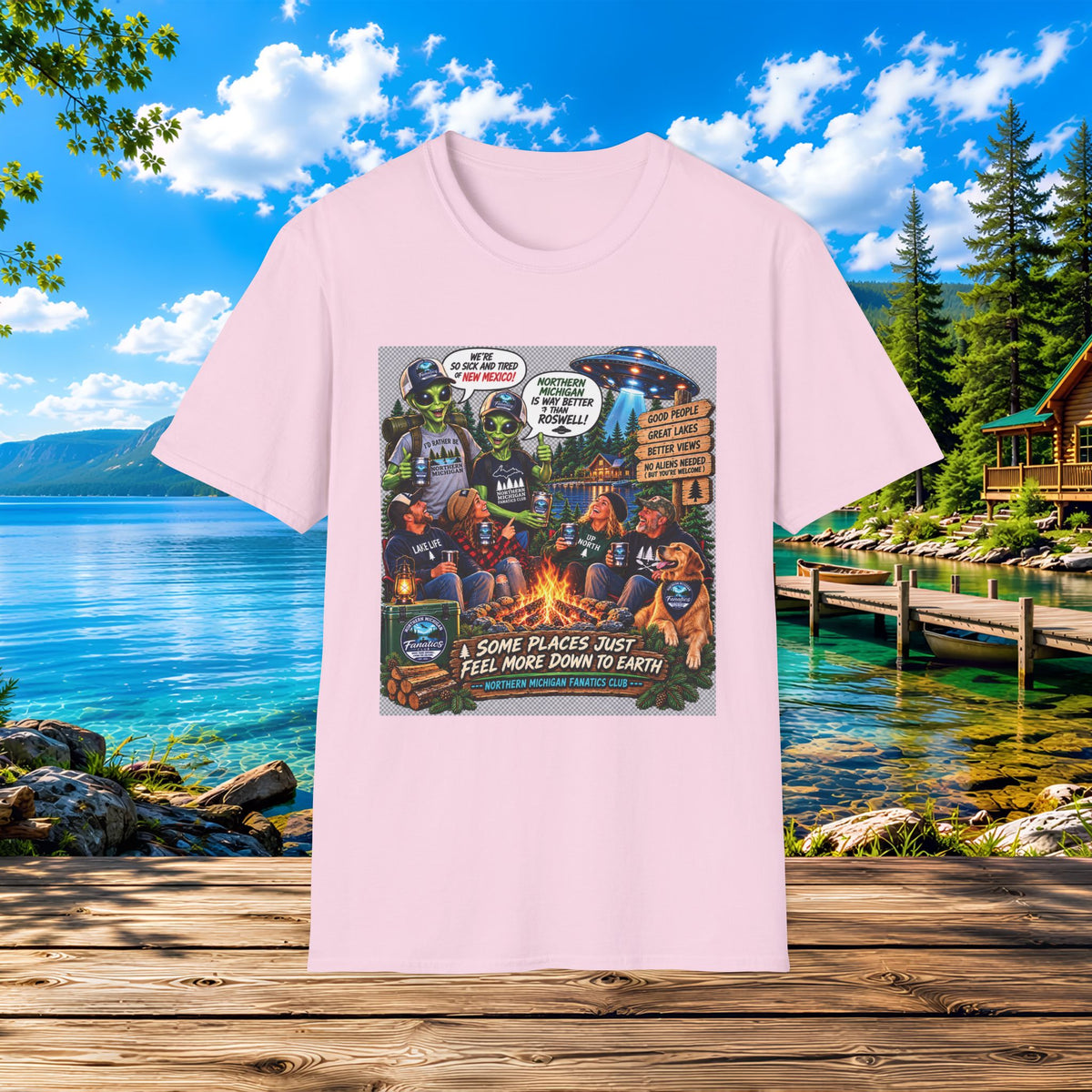 Camping & UFOs Graphic T-Shirt — "Some Places Just Feel More Down to Earth"