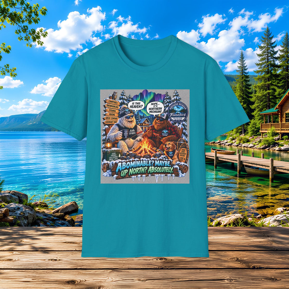 Bigfoot Campfire T-Shirt — "Abominable? Maybe Up North? Absolutely!" Outdoor Camping Graphic Tee