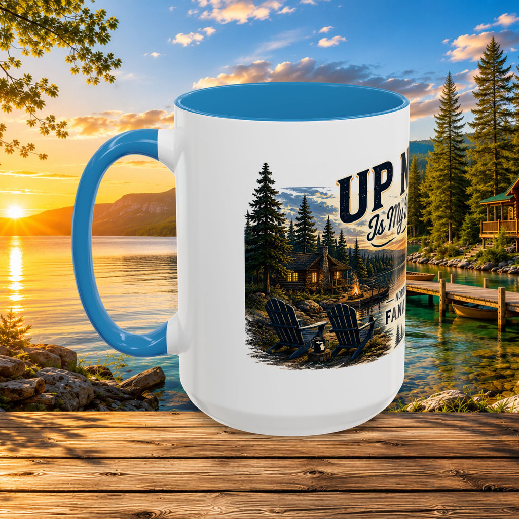 Up North Is My Happy Place Coffee Mug — Northern Michigan Scenic Accent Mug (11/15oz)