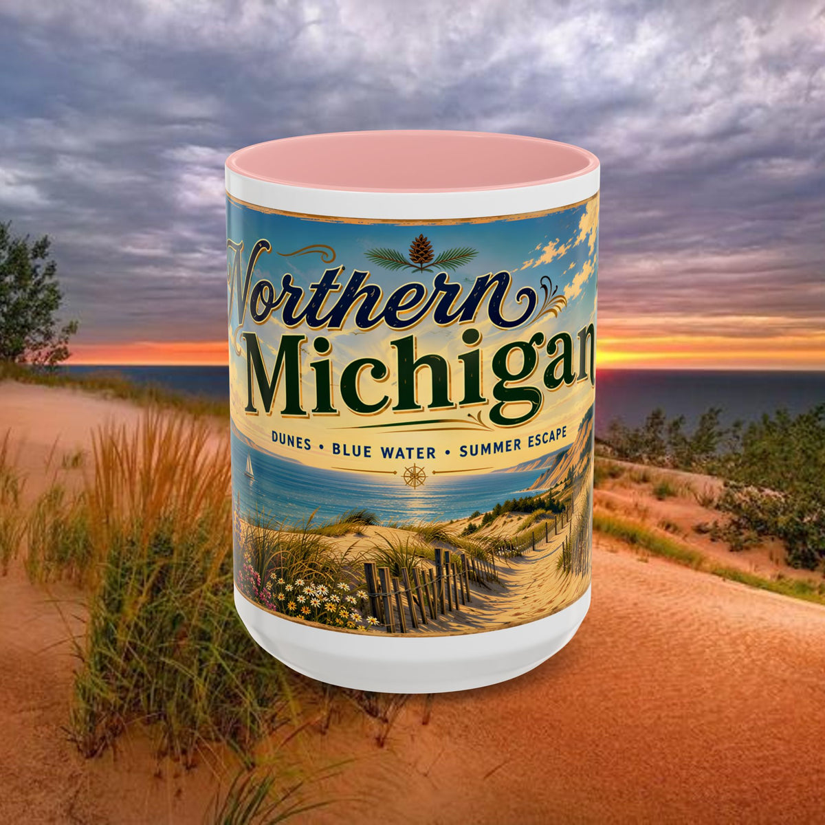 Northern Michigan Coffee Mug — Scenic Dunes Sunset Accent Mug (11/15oz)