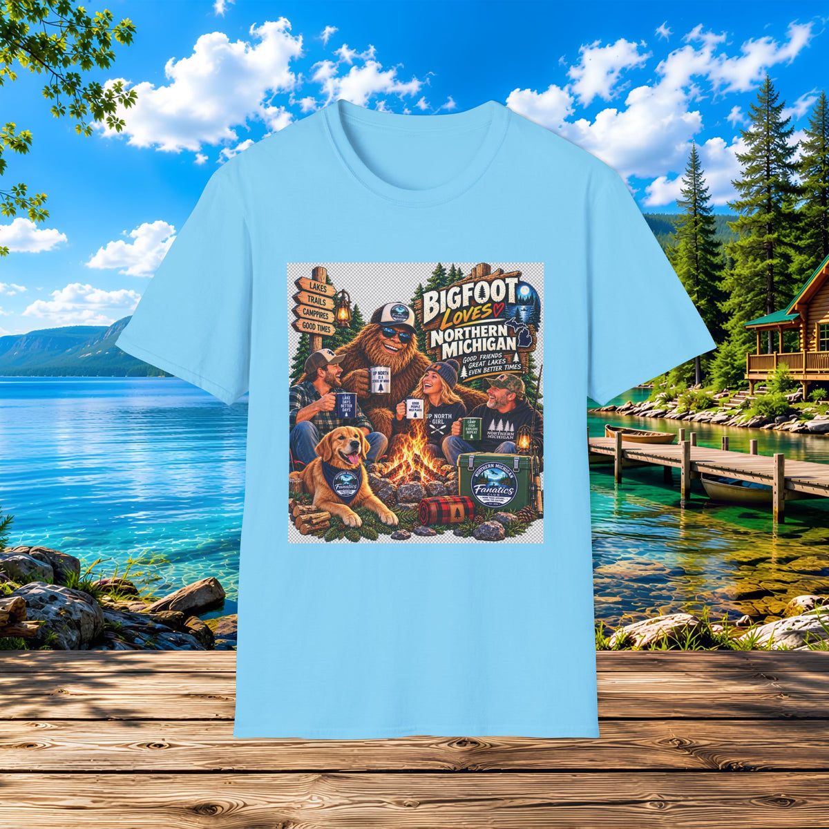 Bigfoot Loves Northern Michigan T-Shirt — Campfire Sasquatch Adventure Tee