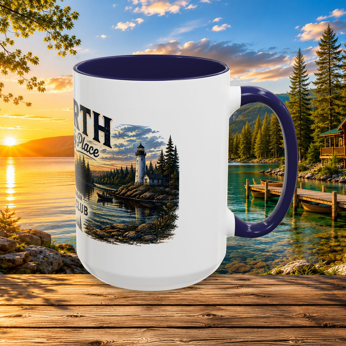 Up North Is My Happy Place Coffee Mug — Northern Michigan Scenic Accent Mug (11/15oz)