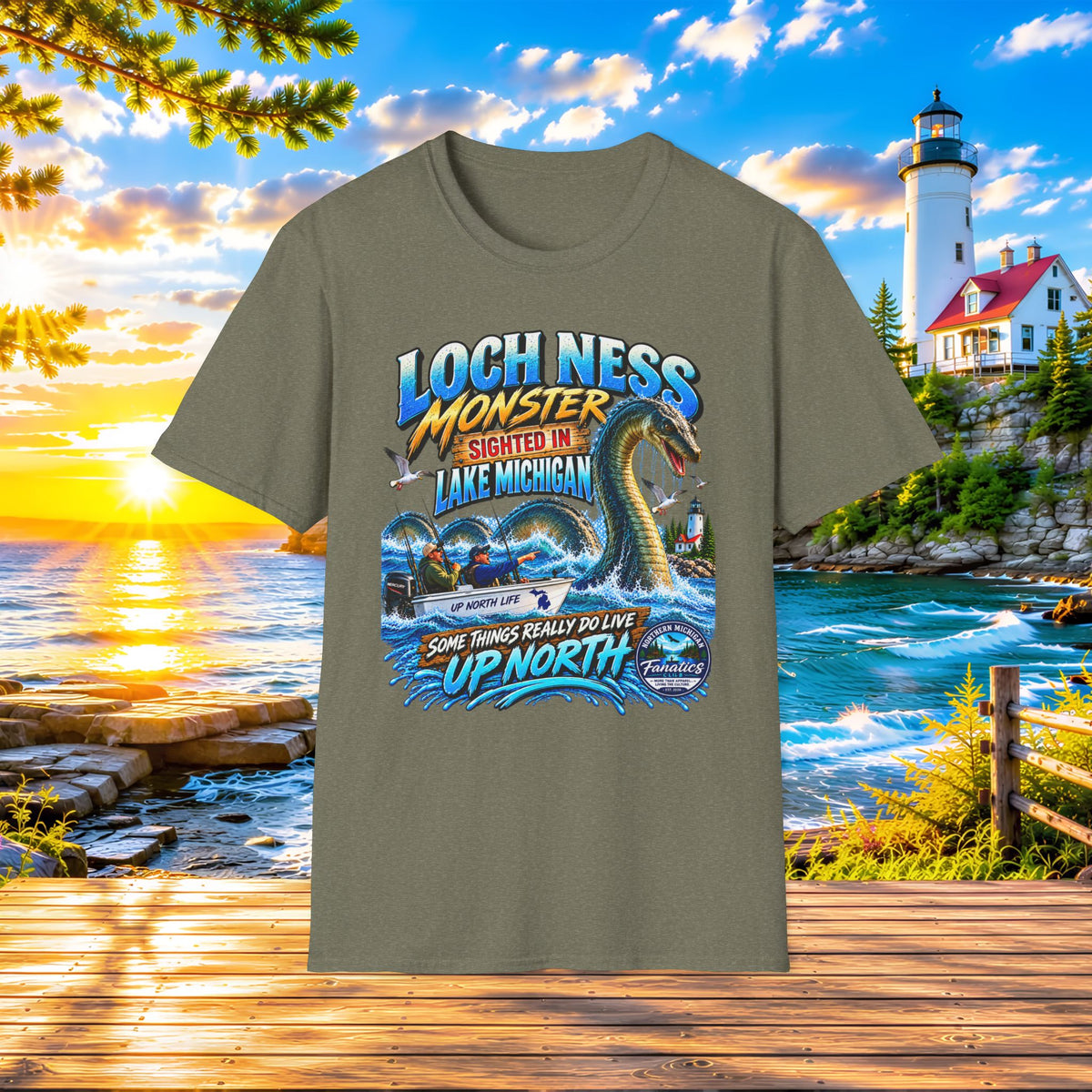 Loch Ness Monster Sighted in Lake Michigan T-Shirt — Funny Retro Nautical Graphic Tee