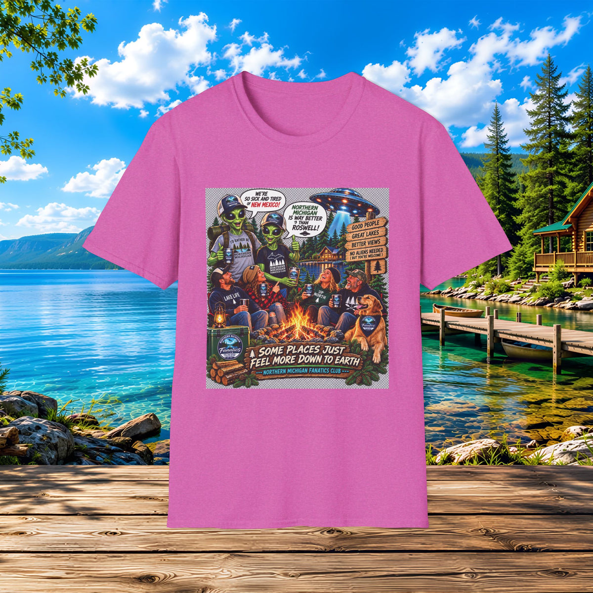 Camping & UFOs Graphic T-Shirt — "Some Places Just Feel More Down to Earth"