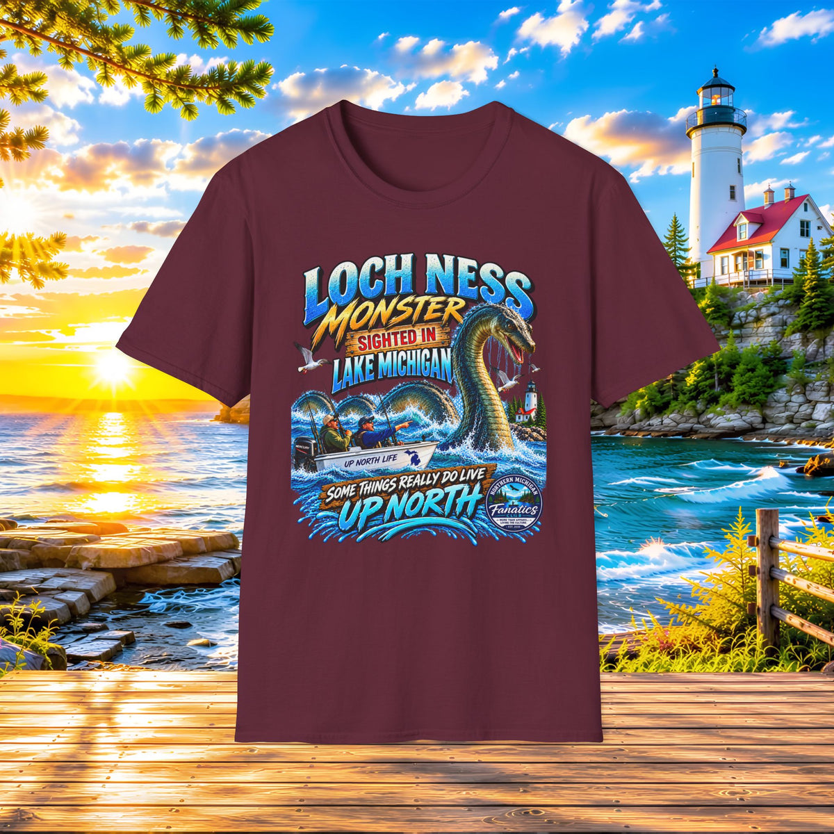Loch Ness Monster Sighted in Lake Michigan T-Shirt — Funny Retro Nautical Graphic Tee