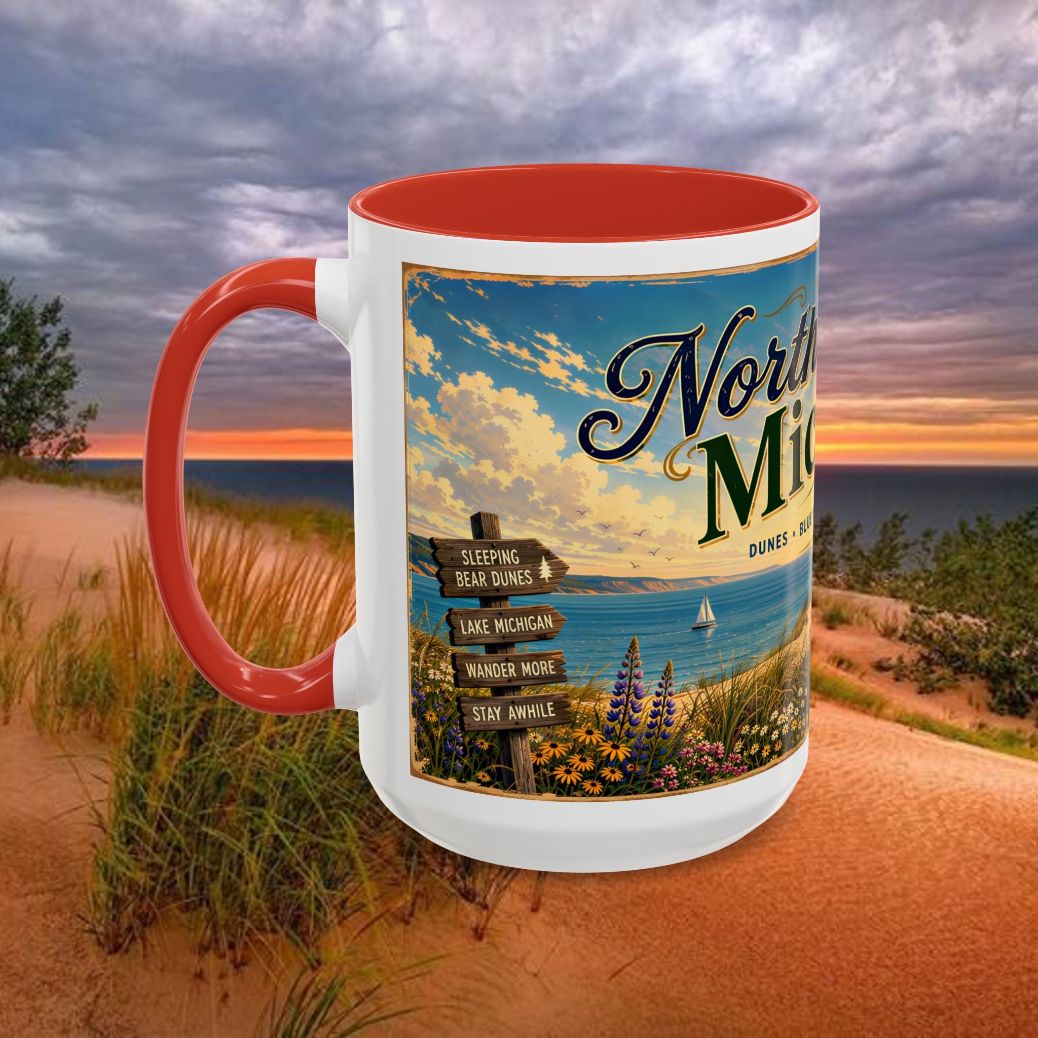 Northern Michigan Coffee Mug — Scenic Dunes Sunset Accent Mug (11/15oz)