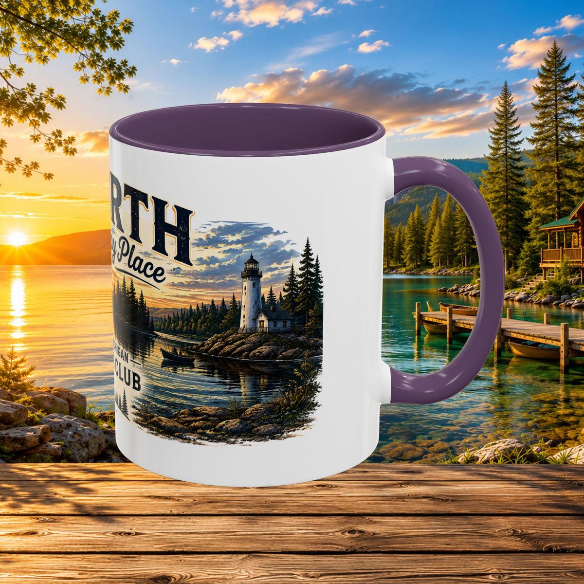 Up North Is My Happy Place Coffee Mug — Northern Michigan Scenic Accent Mug (11/15oz)
