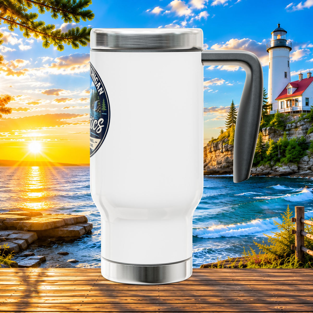 Northern Michigan Fanatics Club 14oz Stainless Travel Mug with Handle