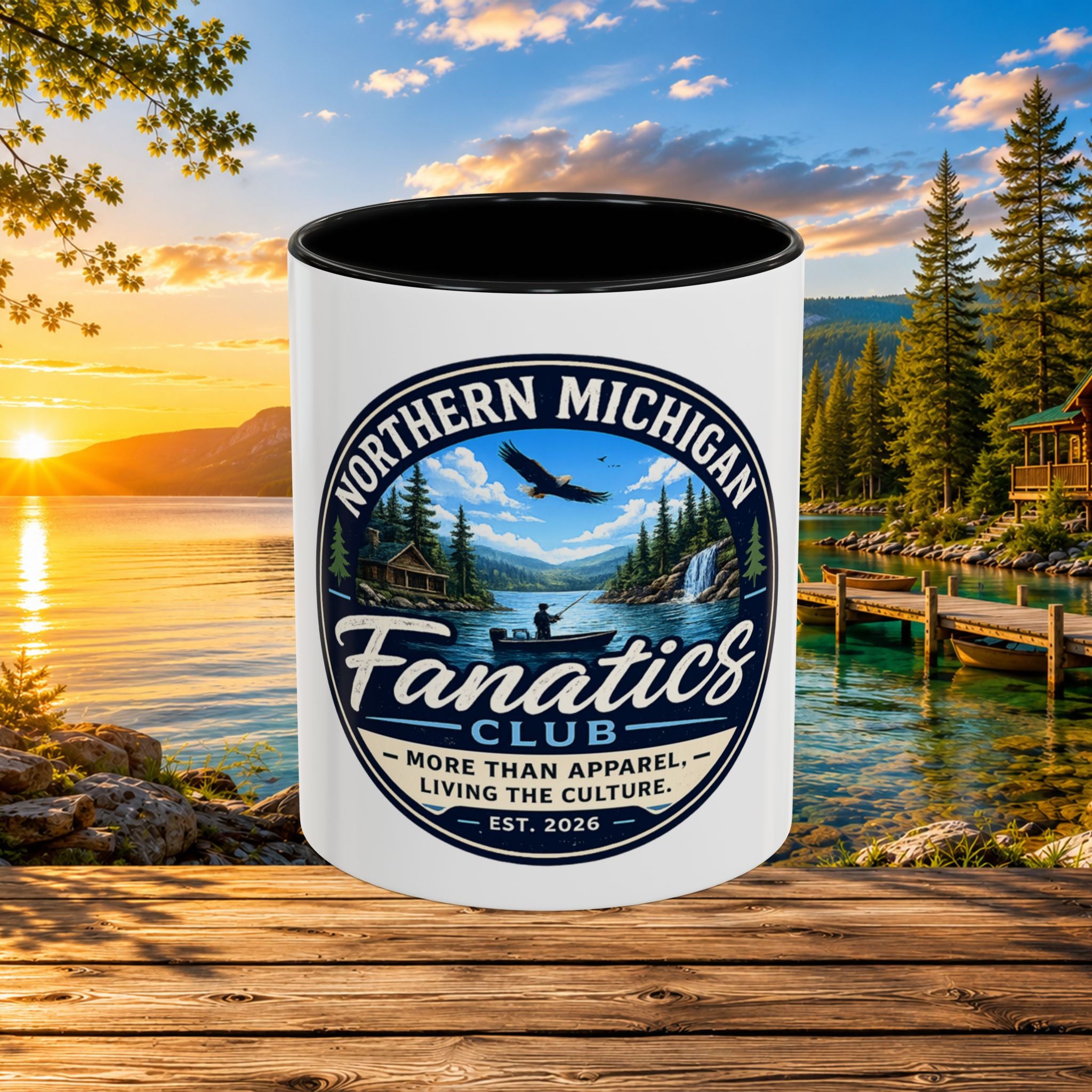 Northern Michigan Fanatics Club Coffee Mug – Scenic Lake Cabin Design (11/15oz)