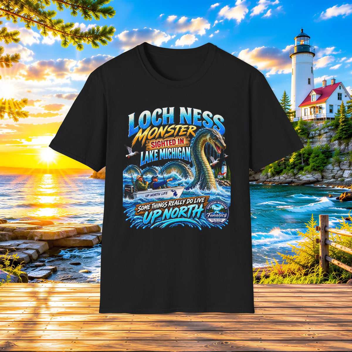 Loch Ness Monster Sighted in Lake Michigan T-Shirt — Funny Retro Nautical Graphic Tee