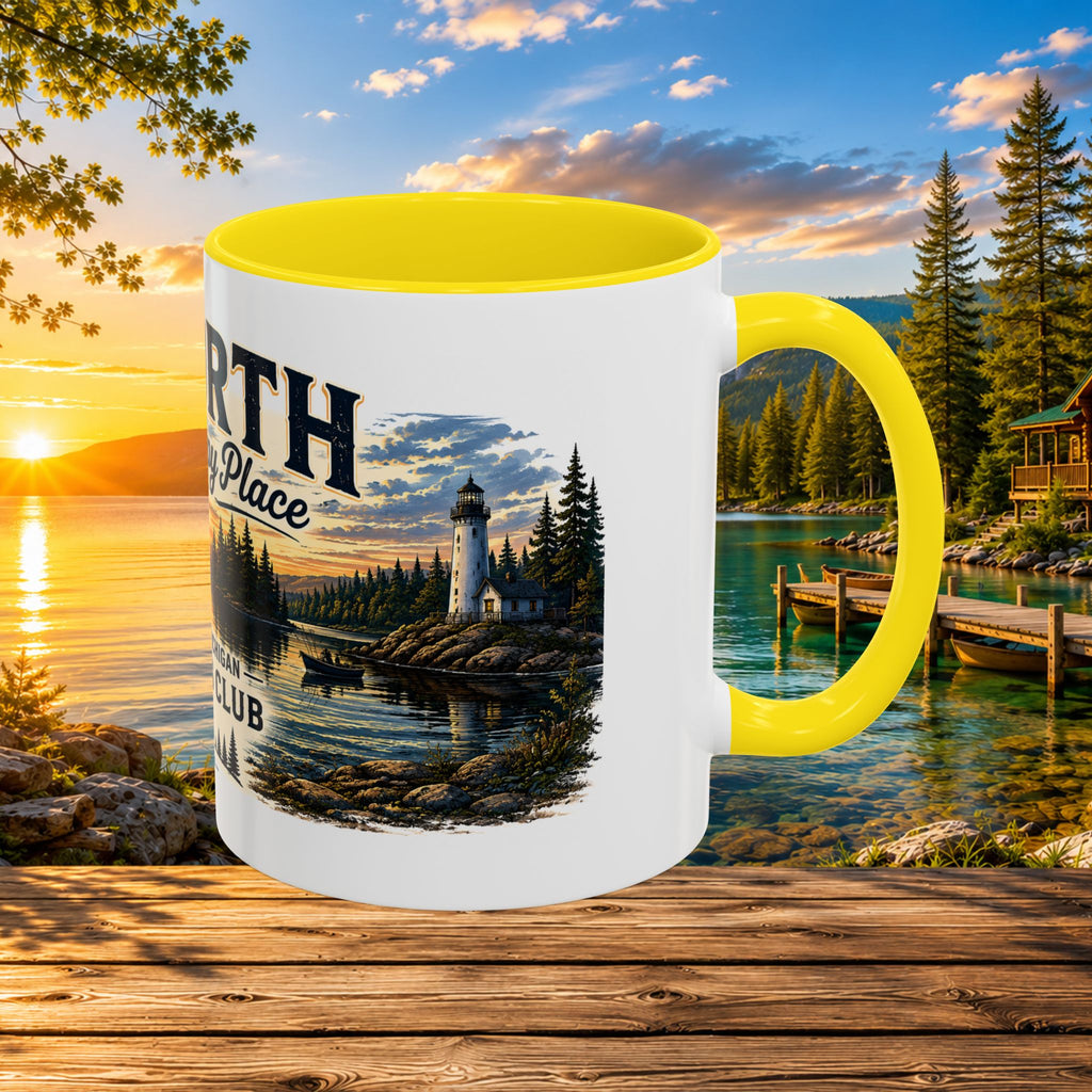 Up North Is My Happy Place Coffee Mug — Northern Michigan Scenic Accent Mug (11/15oz)
