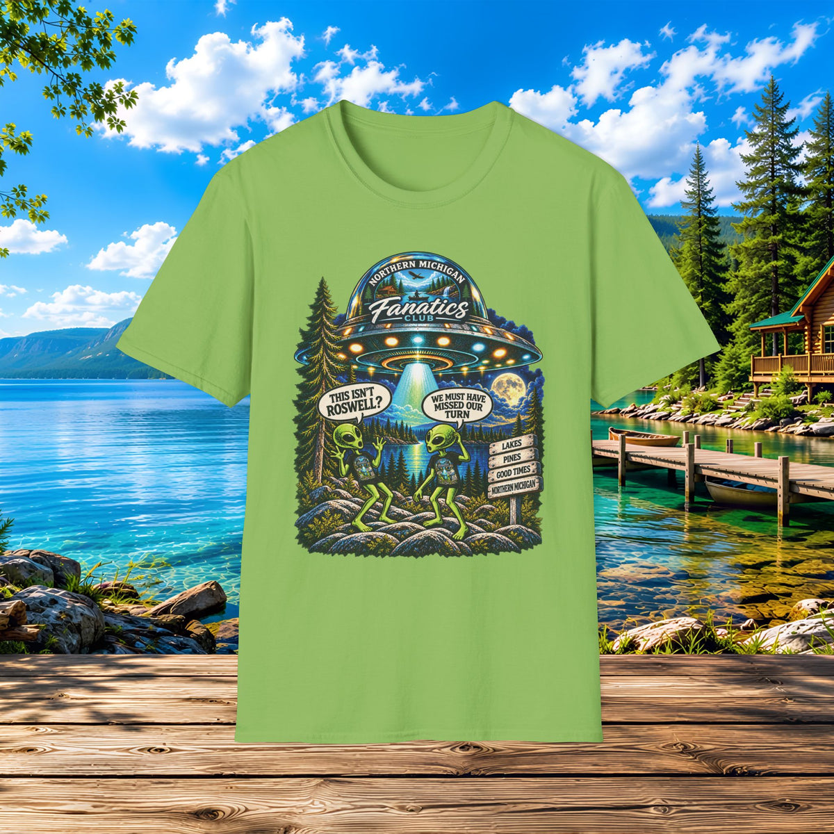 Alien's and UFO - Did we miss our turn?  Where is Roswell? — "The Real Fanatics" UFO Night Adventure Tee