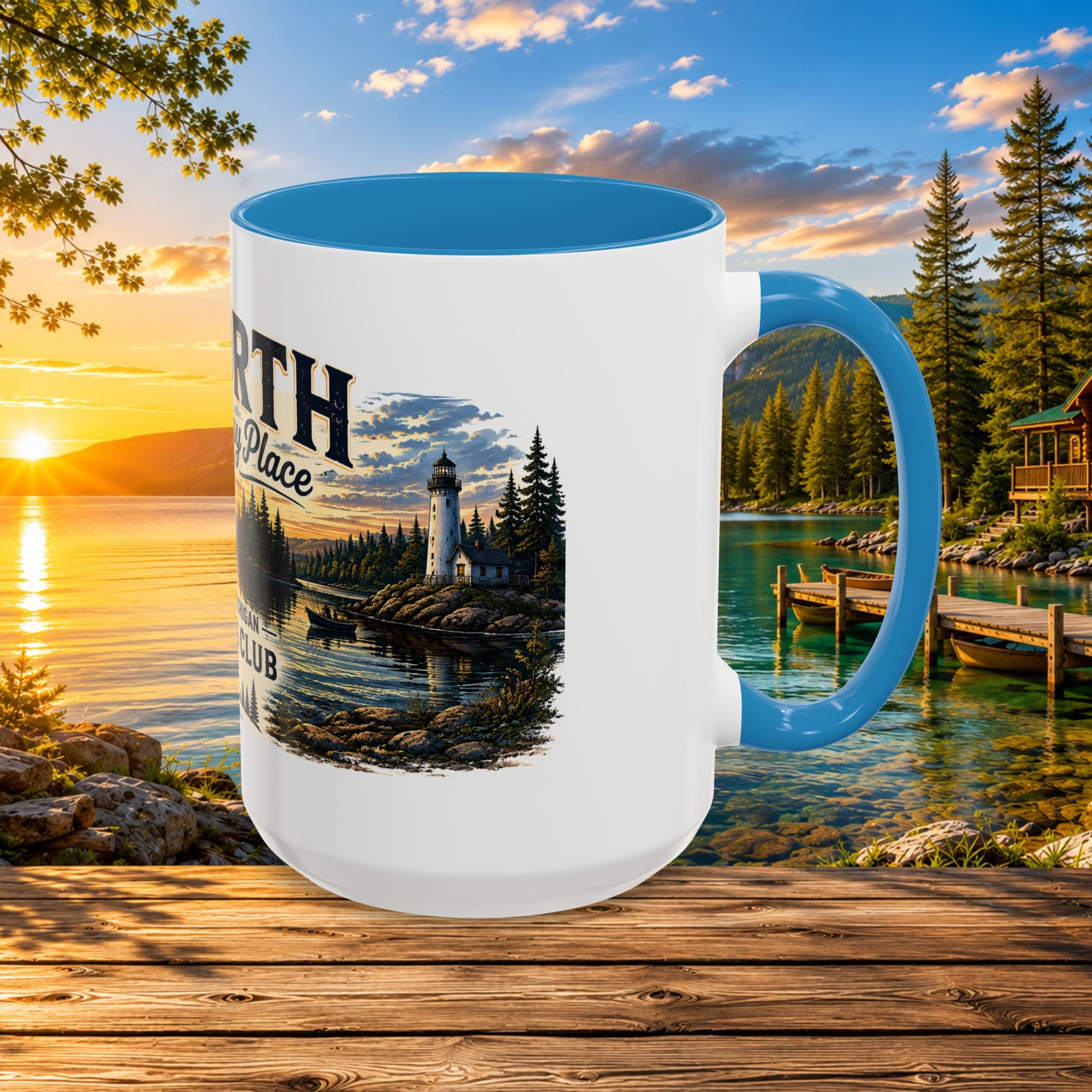 Up North Is My Happy Place Coffee Mug — Northern Michigan Scenic Accent Mug (11/15oz)