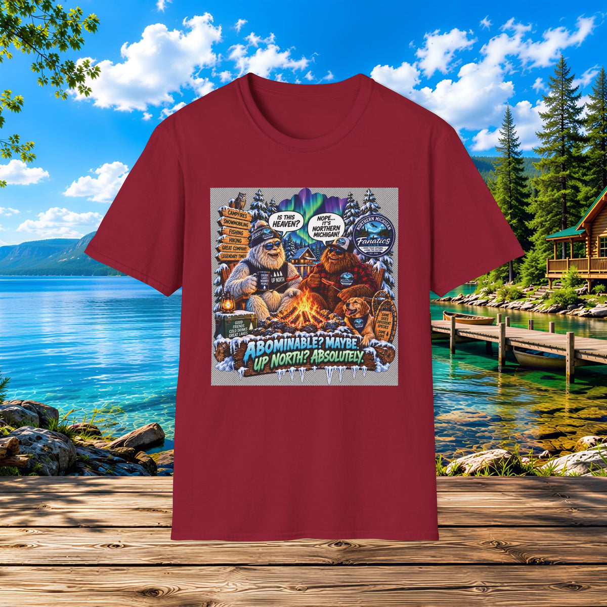 Bigfoot Campfire T-Shirt — "Abominable? Maybe Up North? Absolutely!" Outdoor Camping Graphic Tee