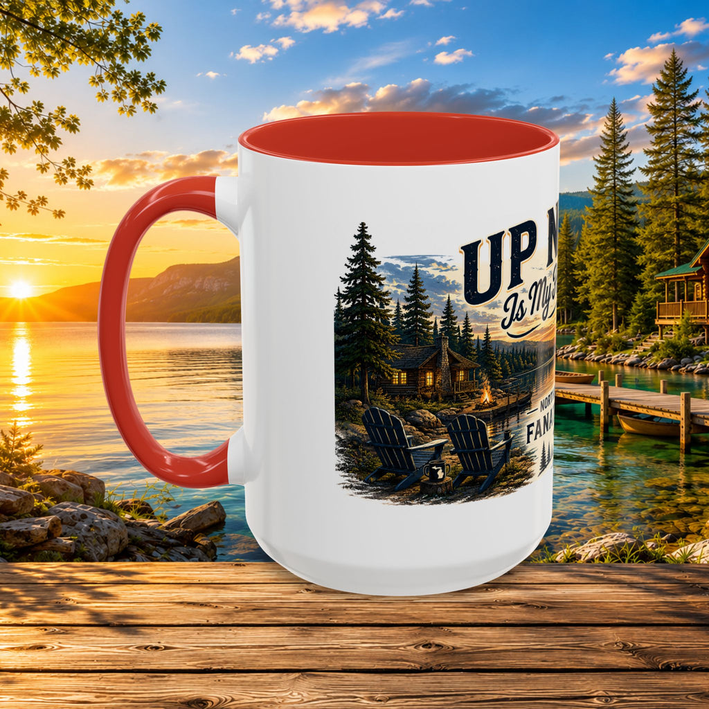 Up North Is My Happy Place Coffee Mug — Northern Michigan Scenic Accent Mug (11/15oz)
