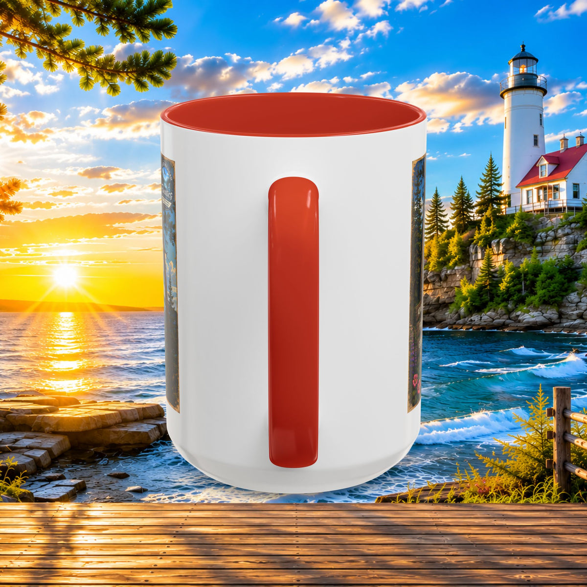 Northern Michigan Accent Coffee Mug — Scenic Lighthouse & Mackinac Bridge Travel Souvenir (11/15oz)