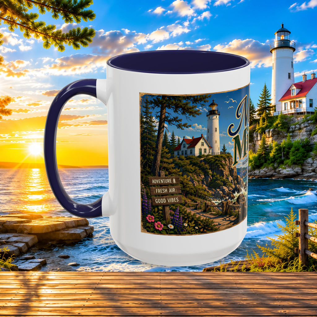 Northern Michigan Accent Coffee Mug — Scenic Lighthouse & Mackinac Bridge Travel Souvenir (11/15oz)