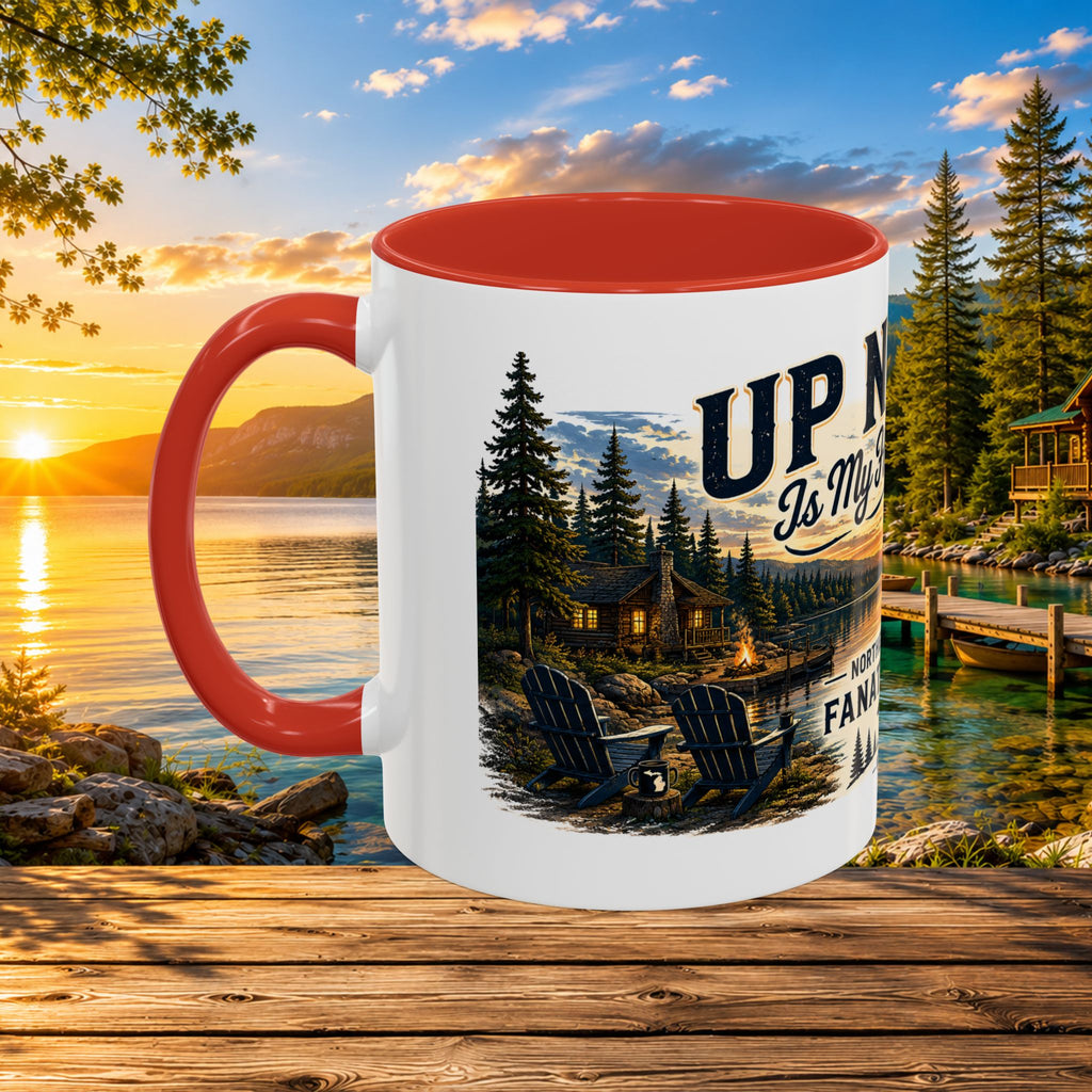 Up North Is My Happy Place Coffee Mug — Northern Michigan Scenic Accent Mug (11/15oz)