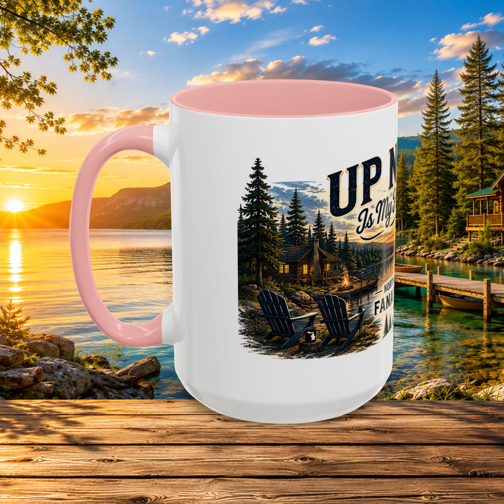 Up North Is My Happy Place Coffee Mug — Northern Michigan Scenic Accent Mug (11/15oz)
