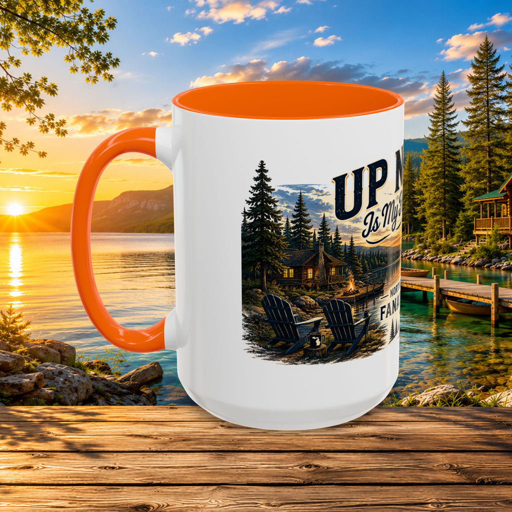 Up North Is My Happy Place Coffee Mug — Northern Michigan Scenic Accent Mug (11/15oz)