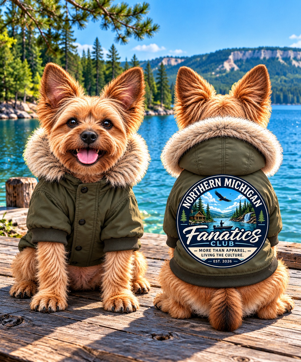 Pet Parka Jacket - Northern Michigan Fanatics Dog Coat with Scenic Logo