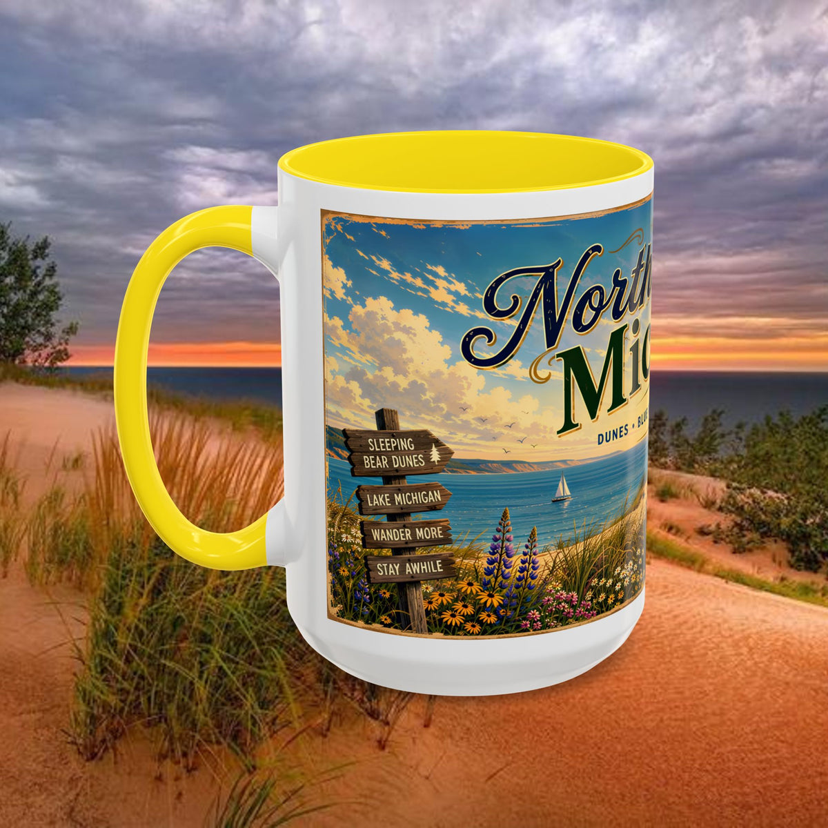 Northern Michigan Coffee Mug — Scenic Dunes Sunset Accent Mug (11/15oz)