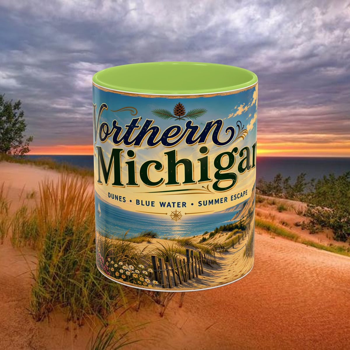 Northern Michigan Coffee Mug — Scenic Dunes Sunset Accent Mug (11/15oz)