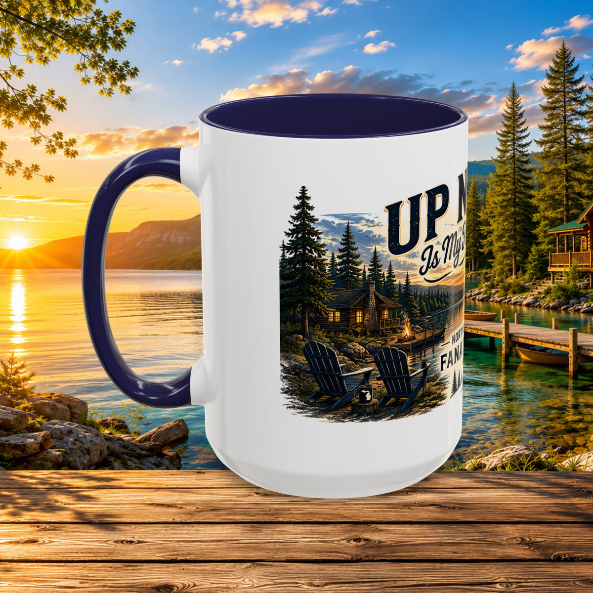 Up North Is My Happy Place Coffee Mug — Northern Michigan Scenic Accent Mug (11/15oz)