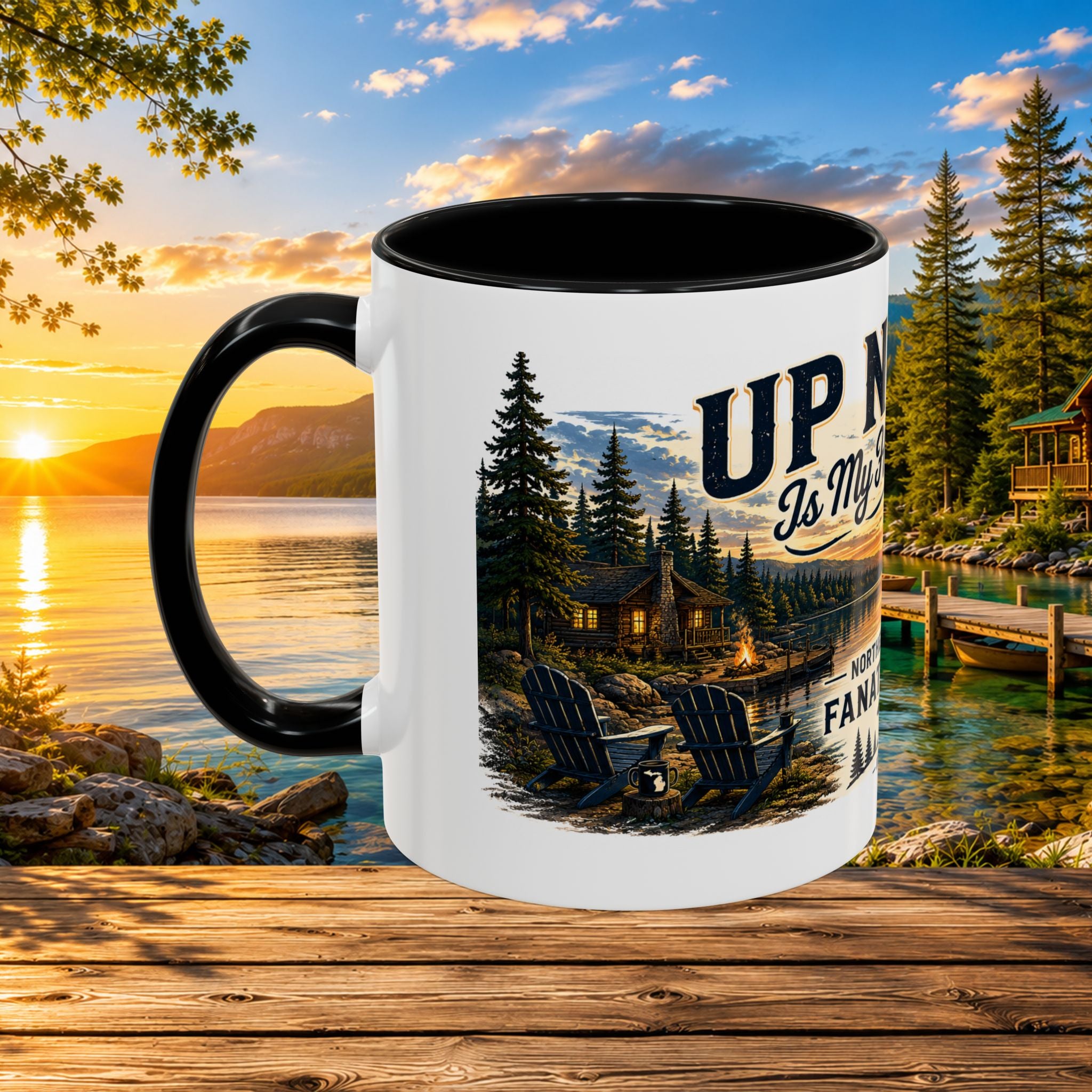 Up North Is My Happy Place Coffee Mug — Northern Michigan Scenic Accent Mug (11/15oz)