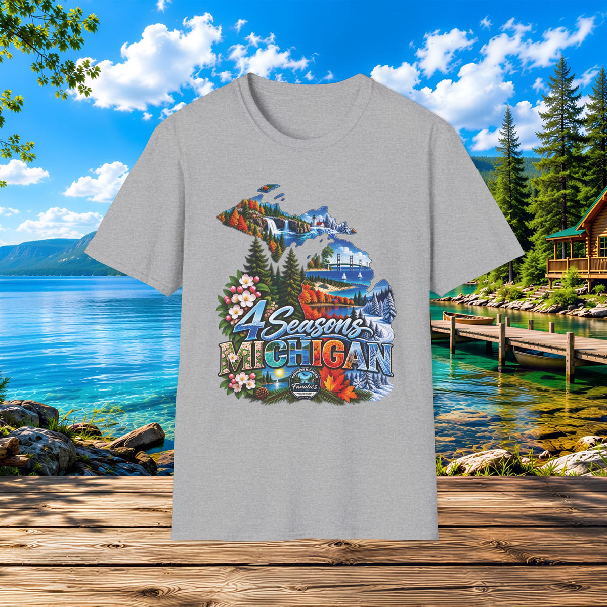 Michigan 4 Seasons T-Shirt — Scenic State Map Tee