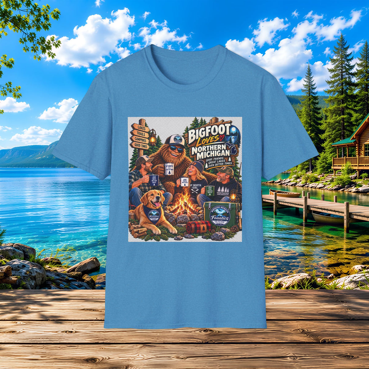 Bigfoot Loves Northern Michigan T-Shirt — Campfire Sasquatch Adventure Tee