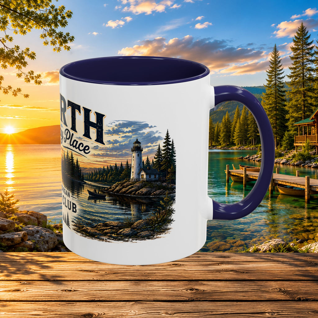 Up North Is My Happy Place Coffee Mug — Northern Michigan Scenic Accent Mug (11/15oz)