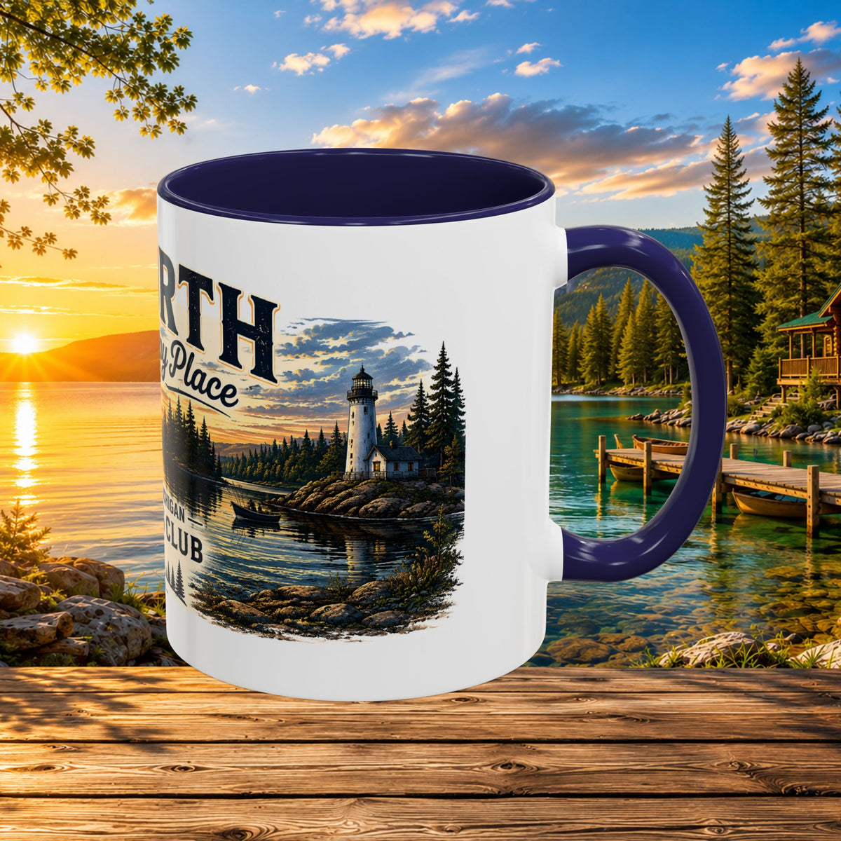 Up North Is My Happy Place Coffee Mug — Northern Michigan Scenic Accent Mug (11/15oz)
