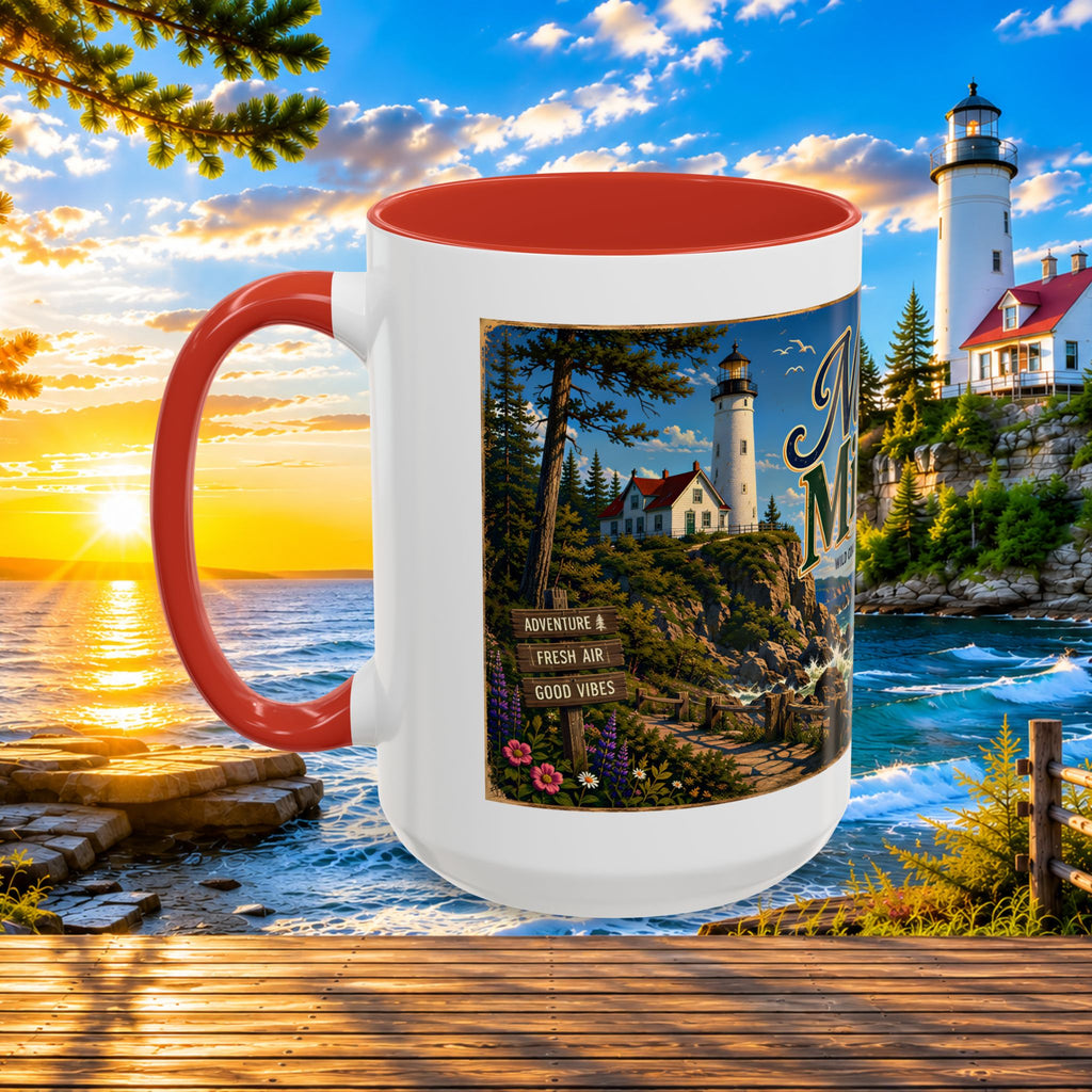 Northern Michigan Accent Coffee Mug — Scenic Lighthouse & Mackinac Bridge Travel Souvenir (11/15oz)