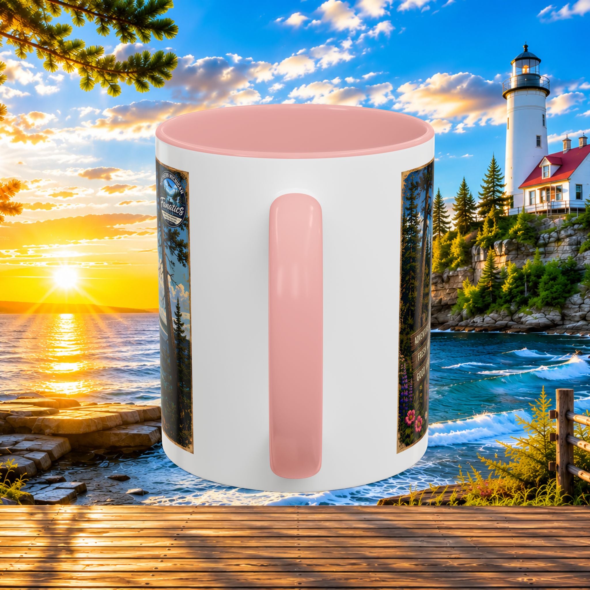 Northern Michigan Accent Coffee Mug — Scenic Lighthouse & Mackinac Bridge Travel Souvenir (11/15oz)